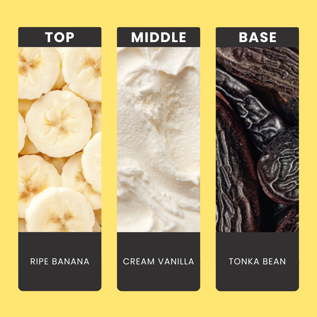 Foam Banana fragrance oil notes: top – ripe banana; middle – cream vanilla; base – tonka bean