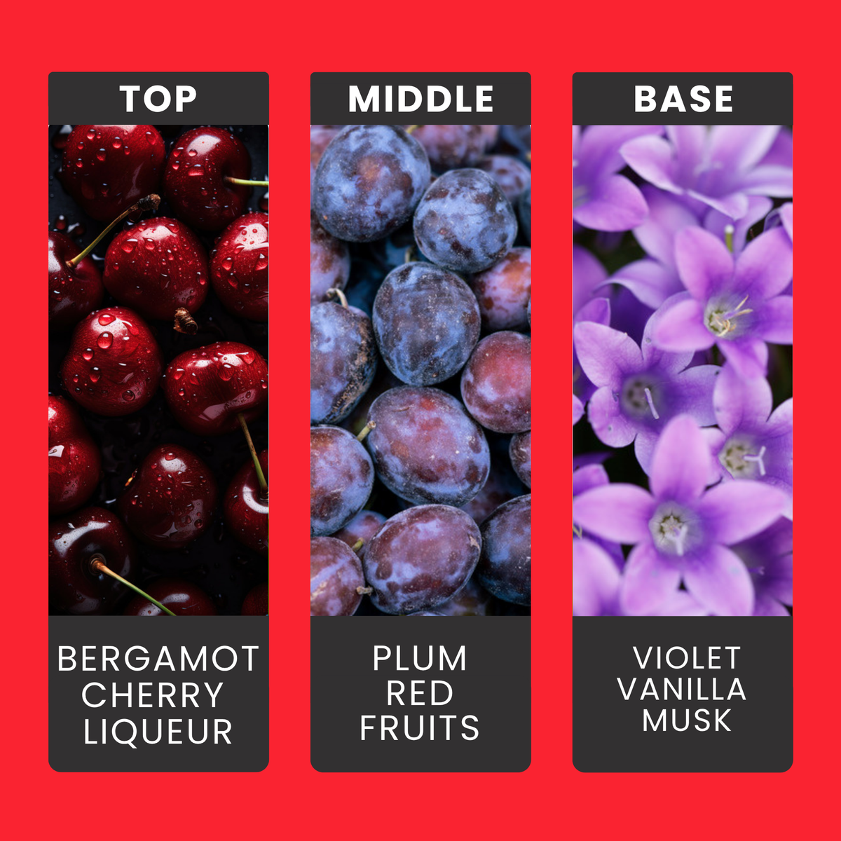 You're My Jam fragrance oil notes: bergamot, cherry liqueur, plum and red fruits with violet, vanilla and musk